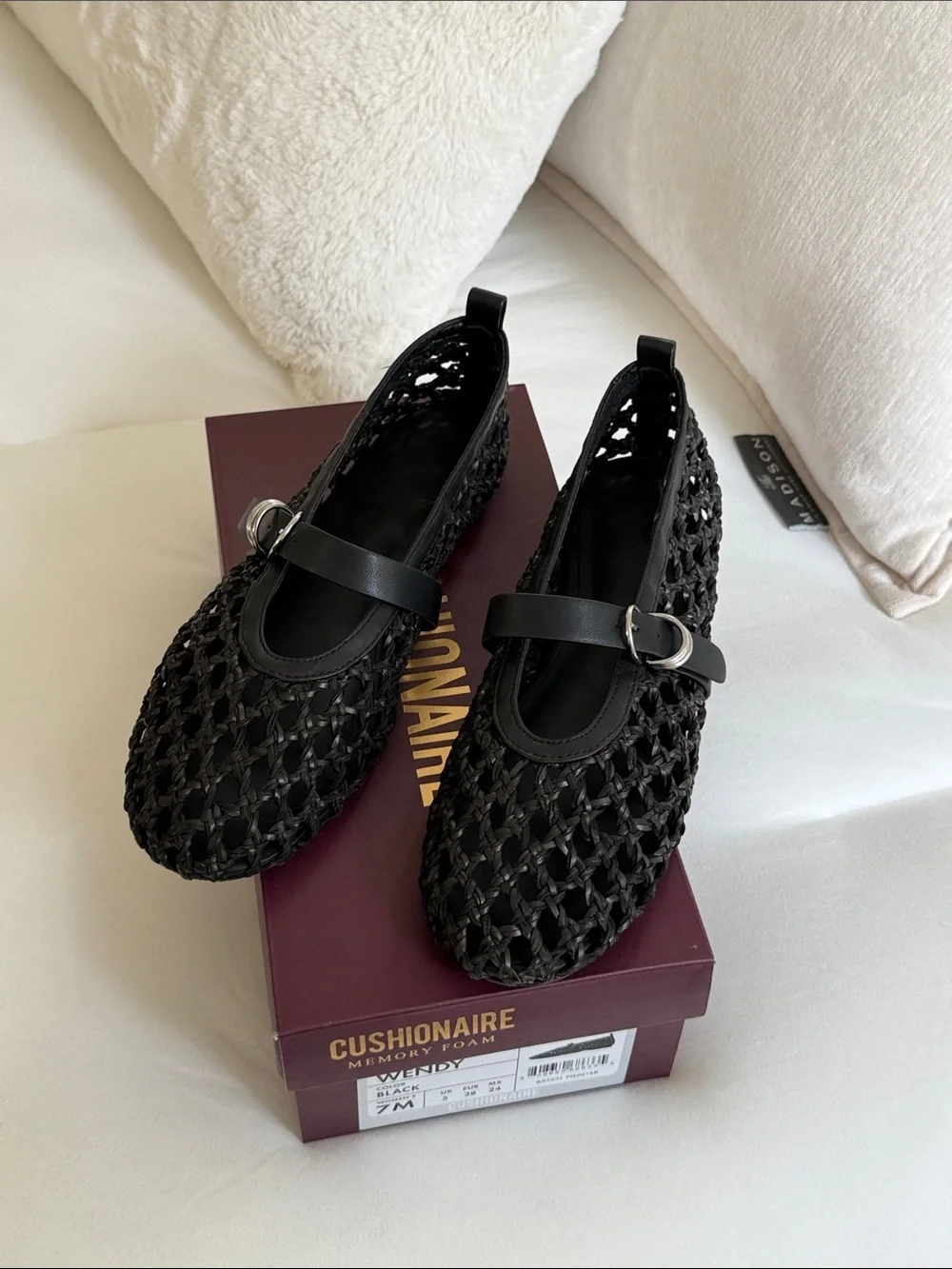 BRAND NEW CUSHIONAIRE Black Woven Mary Jane Flats with Buckle Strap